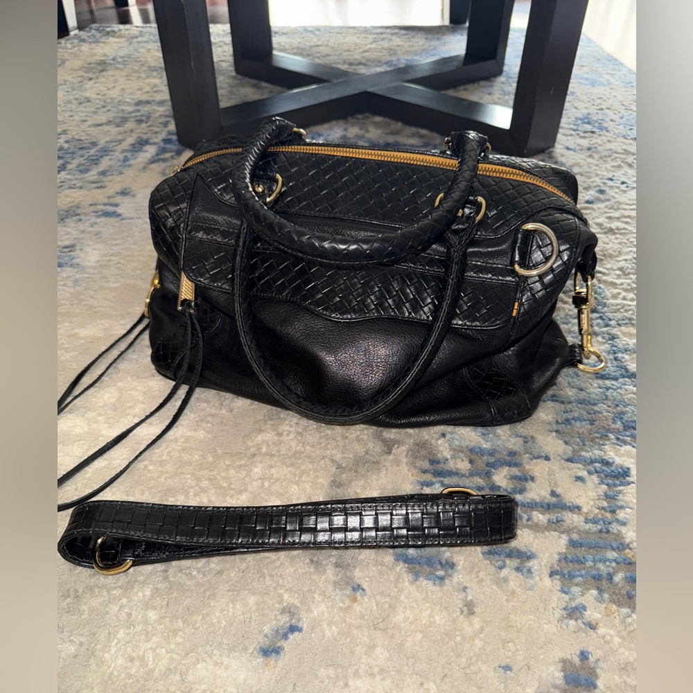 Rebecca Minkoff RARE Made to Order Black Basketweave MAM yellow zipper